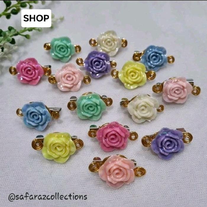 Peniti Jilbab / Bros Dagu Wire Bunga Mawar Resin Shop