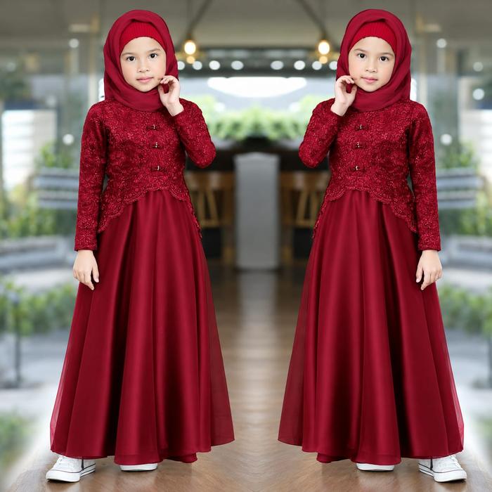 Kaella Kids Moscrepe Brokat Kondangan Anak Perempuan Kekinian Terbaru 2025 Dress Modern Couple A-Lin