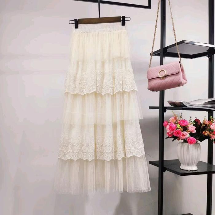 ROK TUTU MAXI LACE SUSUN PREMIUM IMPORT / ROK TUTU TINGKAT PANJANG WANITA IMPORT Dewasa