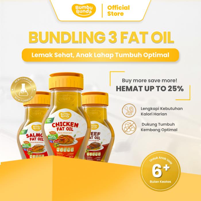 Bundling Bumbu Bunda Fat Oil 100ml (3pcs) - Lemak Daging Asli Lemak MPASI Lemak Ayam Sapi & Salmon N