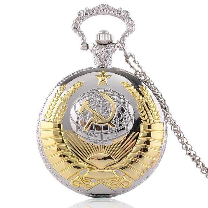 IMPORT Vintage Emblem Soviet Badges Hammer Sickle Pocket Watch Retro Russia Army Communism Necklace 