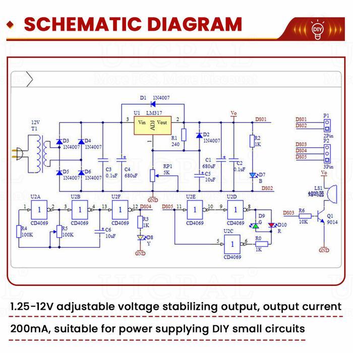 Pcb Board Electronic Kits Diy Kit Lm317 Adjustable Regulated Voltage 110V 220V To 1.25V-12.5V Step-D