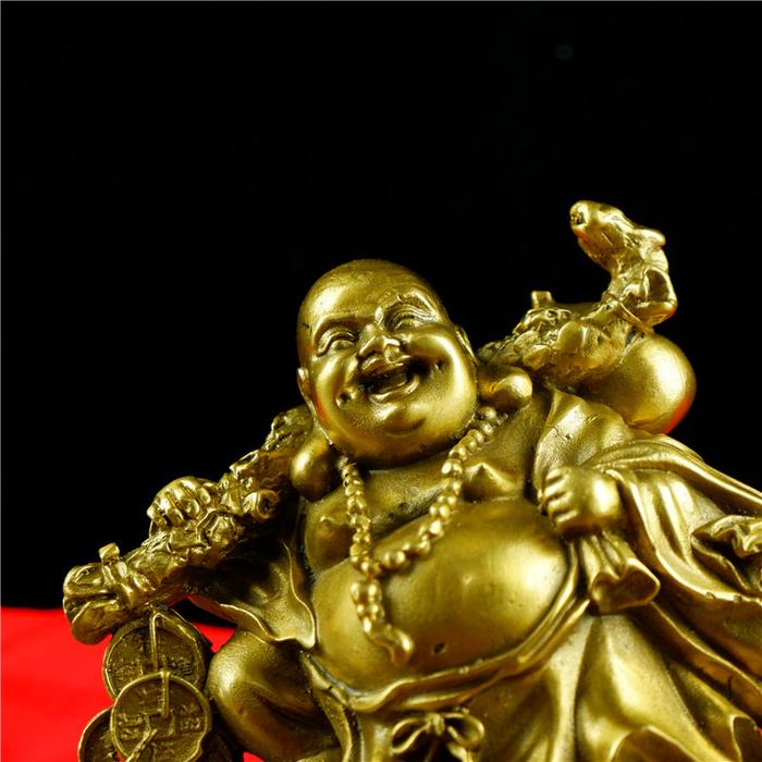 Patung Buddha Maitreya tembaga murni, perut besar, ornamen Buddha