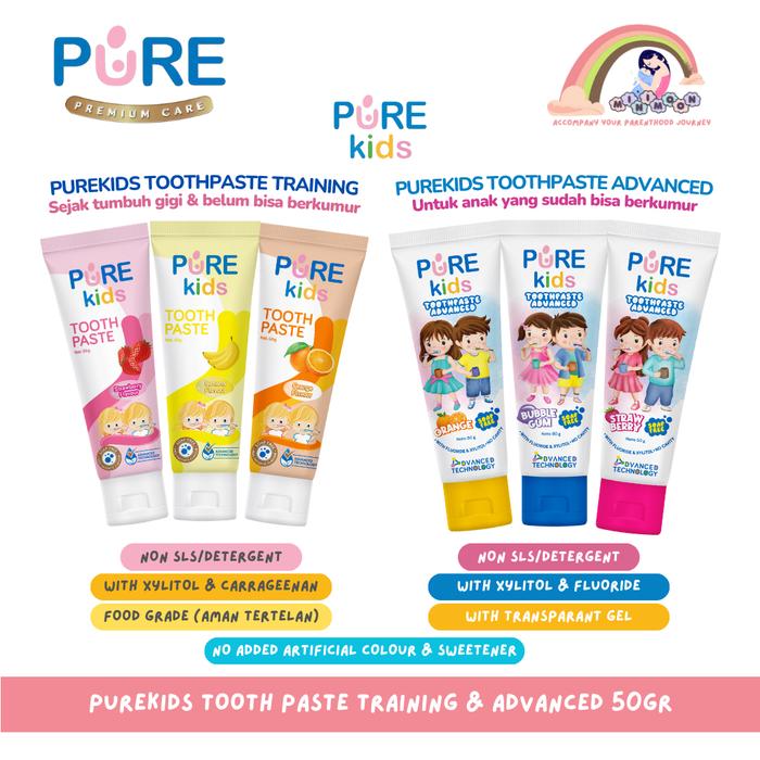 PureKids Tooth Paste Training & Advanced 50 gr / Pasta Gigi Anak Non SLS - Food Grade - Dengan Xylit