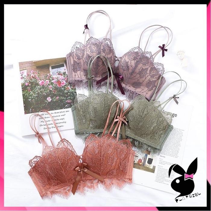 ᵖGˡiʸrl Bra Push Up Wanita BH Sweety Pakain Dalam Renda Pita Motif Daun 1111