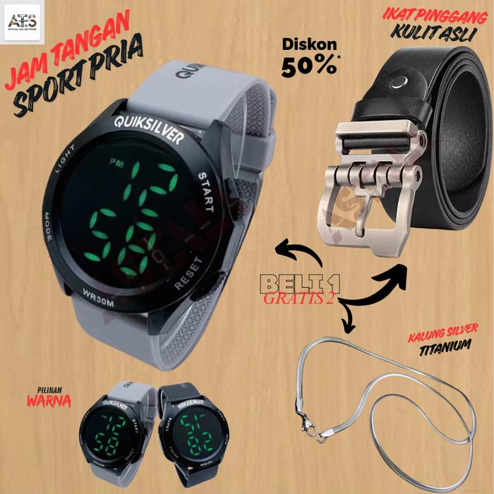 TOP SELLER !! BELI 1 GRATIS 2 !! JAM TANGAN QS SPORT PRIA STRAP RUBBER WATER RESIST QSB1D3ACI GRATIS