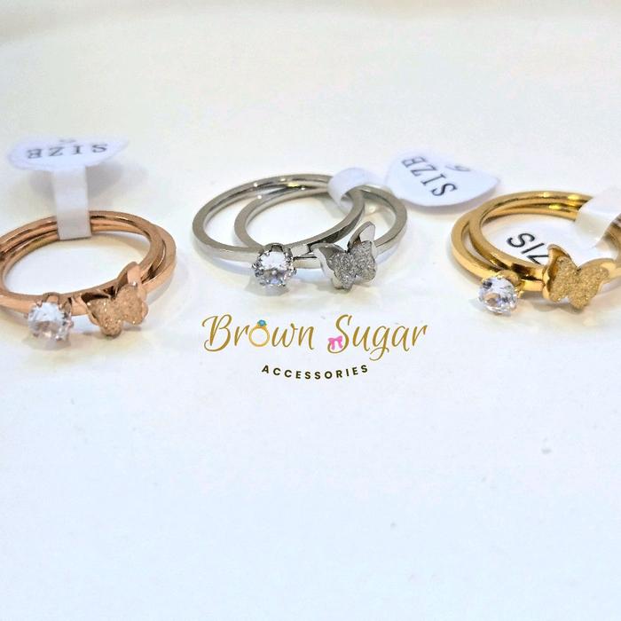 Cincin Kupu Permata Kuper Titanium Anti Karat
