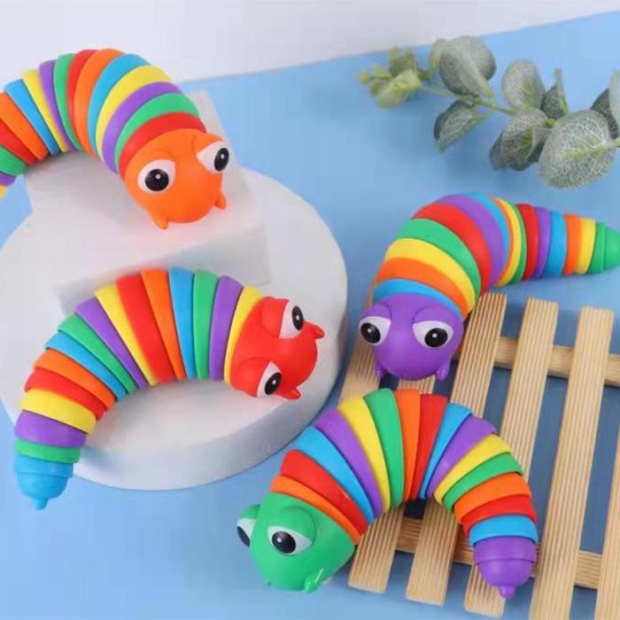 WD Mainan Fidget Slug Ulat dan Siput Fidget Slug Toys Mainan Ulat rainbow