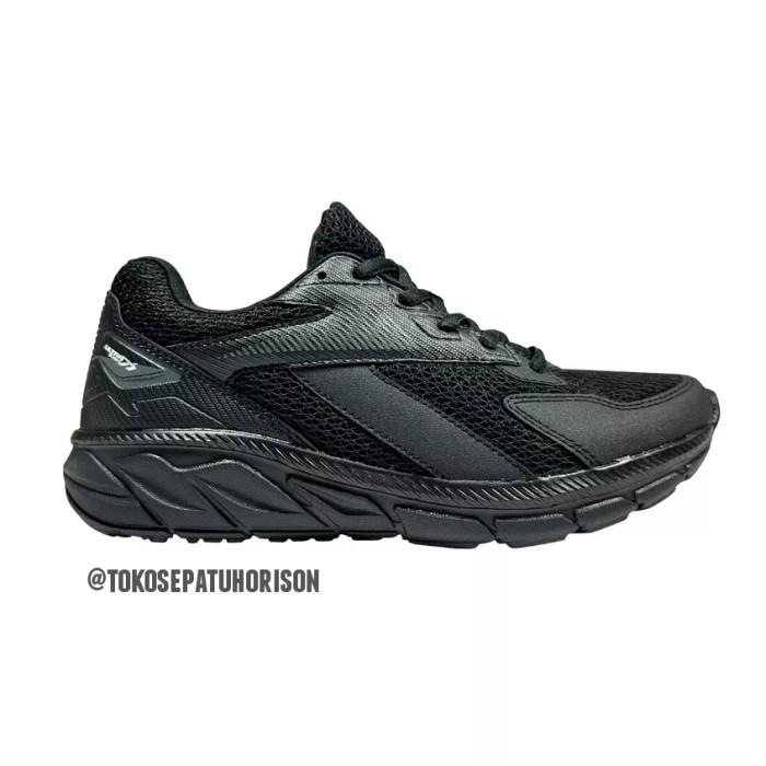 C☛8P RUNNING SHOES - SPOTEC WALDEN FULL BLACK - SEPATU SEKOLAH UNISEX K♫7Z