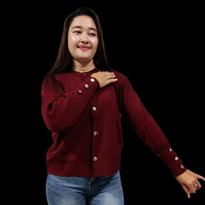 Inara Aira Tarla Bassic Kancing Gold Premium Cardigan Rajut Wanita Hitam Maroon Bahan Lembut Tebal A