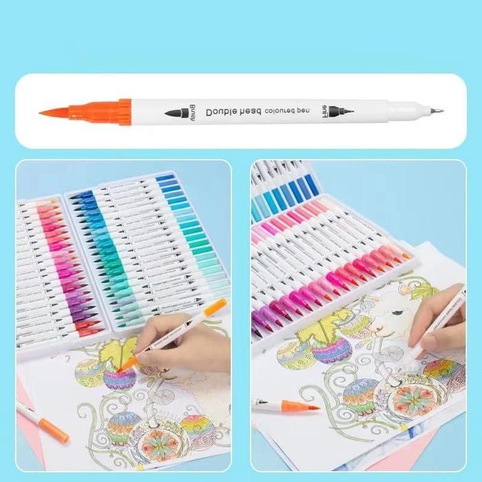 Hightune Spidol Warna Set 12/36/60/100/120 Spidol Brush Pen 2 Tips Spidol Set Marker Drawing Pen
