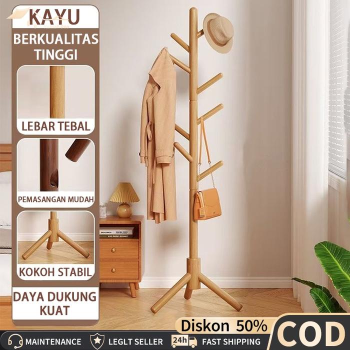 COD Stand Hanger Rak Gantungan Baju Rak Mantel Kayu Gantungan Topi Rak Gantungan Tas Stand Hanger G