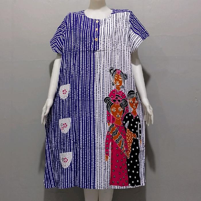 Daster hengky kancing busui LD 130 motif bunga bintang Batik dan putih mekar sari