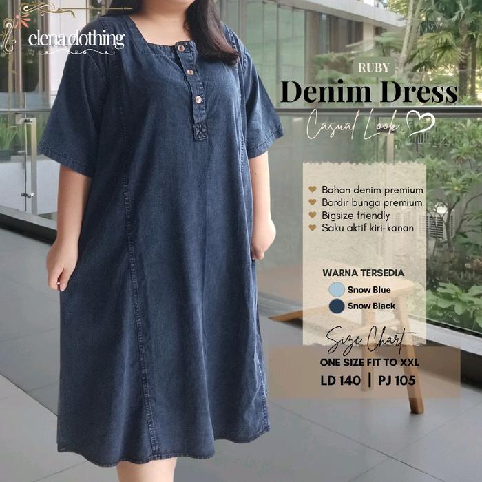RUBY(LD140) Dress Denim Jeans Bigsize Jumbo Wanita