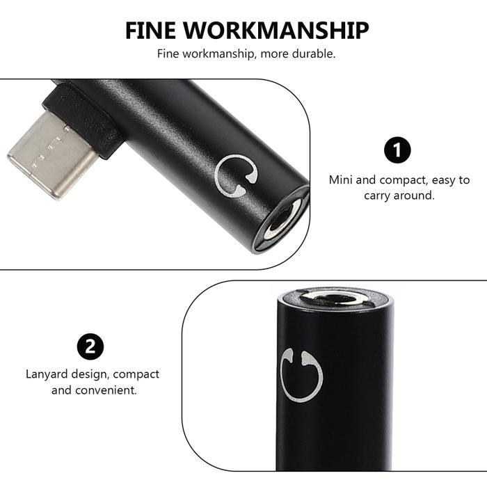 2Pcs Type-c Headphone Adapters Professional Type-c Charging Adapters