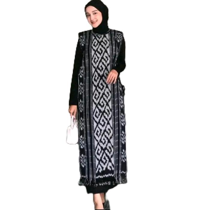 Outer Rompi Panjang Wanita Kain Tenun Motif Toraja Katun Batik Atasan Dress Muslim Cantik Etnik Sant