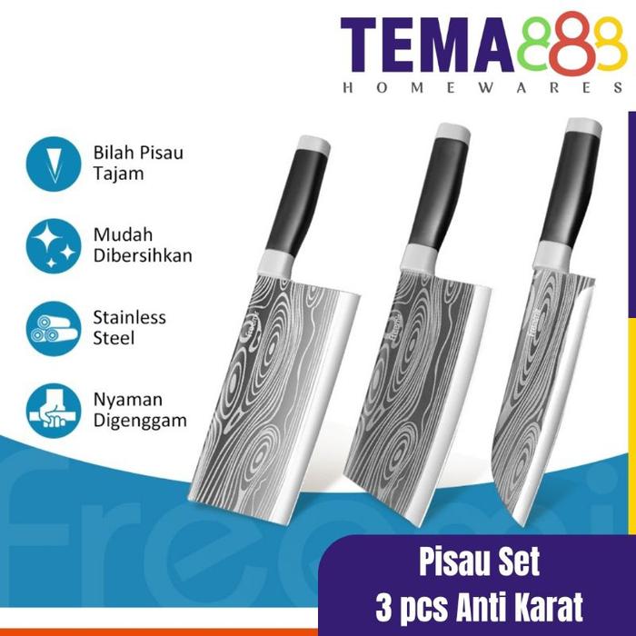 FREEMIR Pisau Set 3PCS Pisau Daging Pisau Sayur Pisau Serbaguna Anti Karat