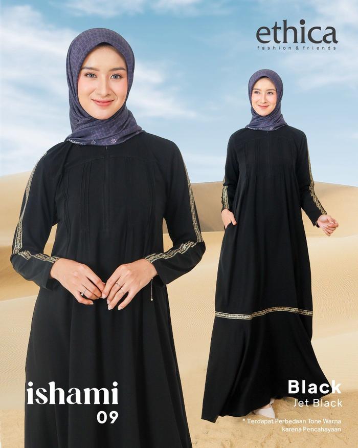ISHAMI 09 / GAMIS HITAM / ETHICA / ISHAMI 09 BLACK / GAMIS WARNA HITAM / GAMIS DEWASA