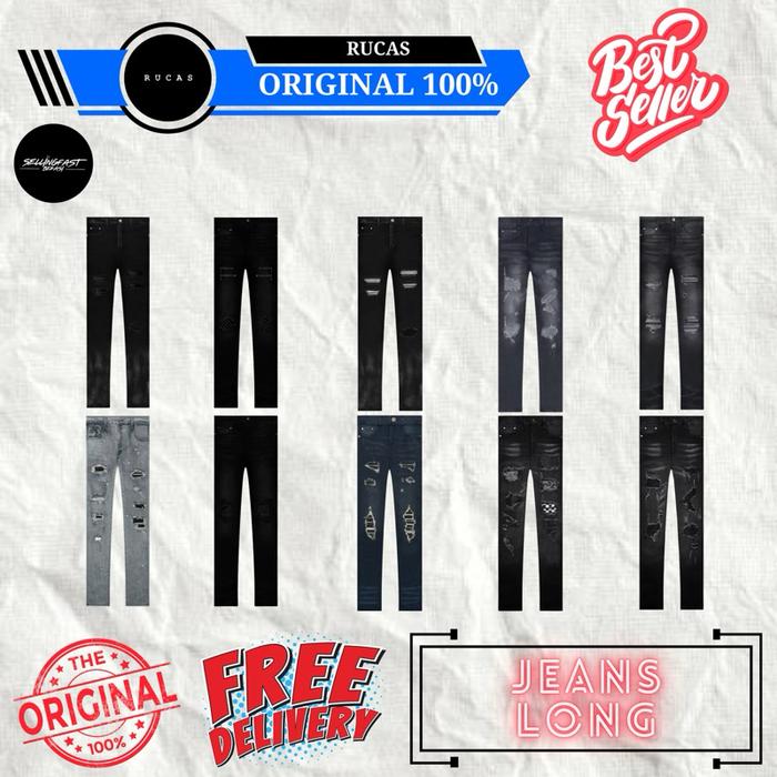 Original 100% Rucas Celana Jeans Long - Black Caviar Leather Washed / Heritage Washed Crystal / Blac