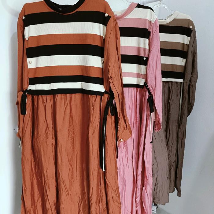 gamis midi salur kombinasi rayon