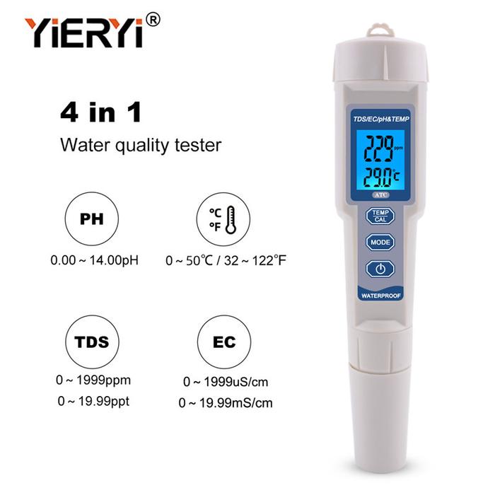 yieryi 4 in 1 TDS PH Meter PH/TDS/EC/Temperature Meter Digital Water