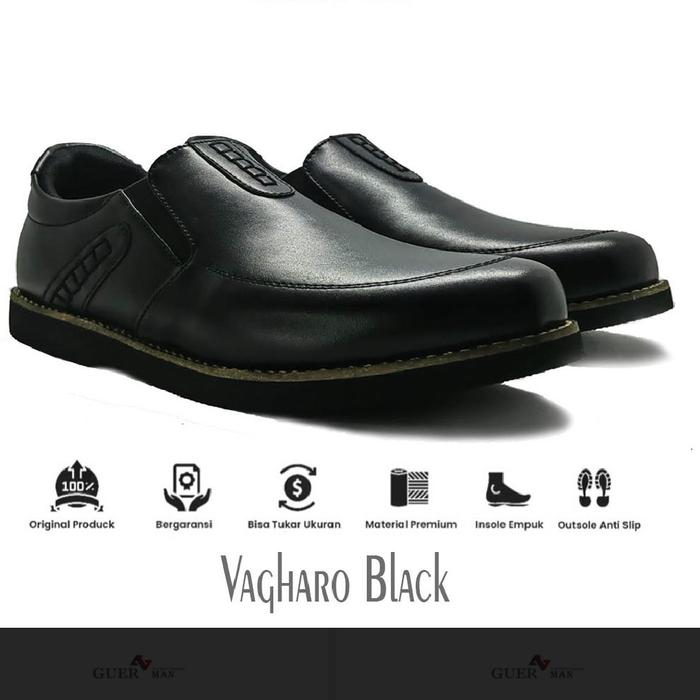 ERA Guer2061 Black Sepatu Oxpord Pria Clasik Loafers Leather Hitam Kulit Garut Formal