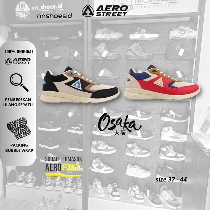 Aerostreet Osaka Krem Biru Hitam/ Krem Merah Navy 37 - 44 Sepatu Sneakers Pria/Wanita