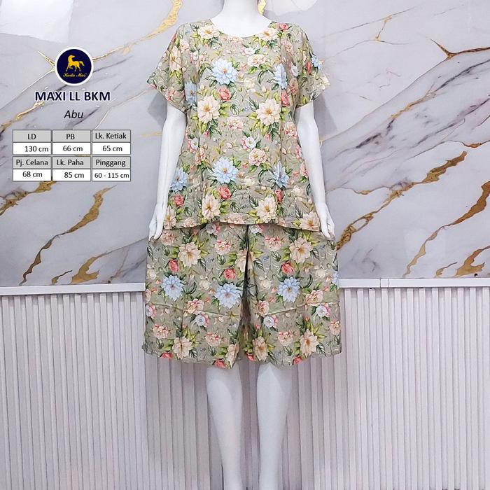 Batik Kuda Mas Setelan Jumbo Maxi LL LD 130 Piyama Wanita Celana Pendek Rayon Bunga Motif Nyaman Ata