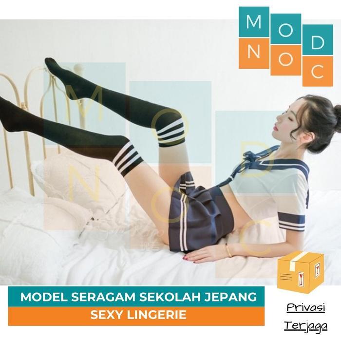 Sexy Lingerie Cosplay Seragam Sekolah Jepang Set Baju + Rok + Stocking