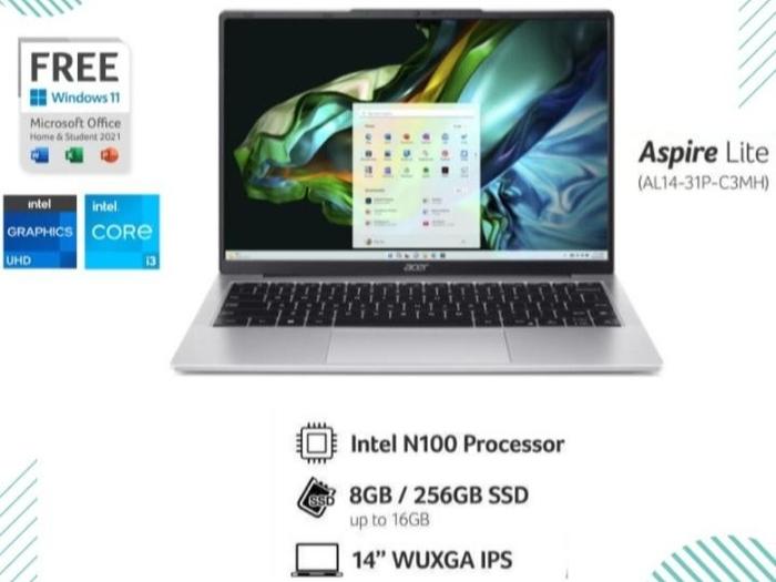 Original Acer Intel Celeron Ram 8 GB / SSD 256 GB GB & Acer Intel N100 Ram 8 GB / SSD 256 GB Garansi