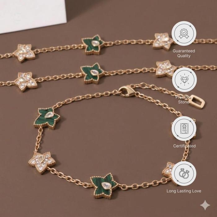 ZUPAZUPAZUU DIAMONDS I Gelang Brass Cubic Zirconia Malachite Brass Bracelet I Batu Alam Asli Bersert