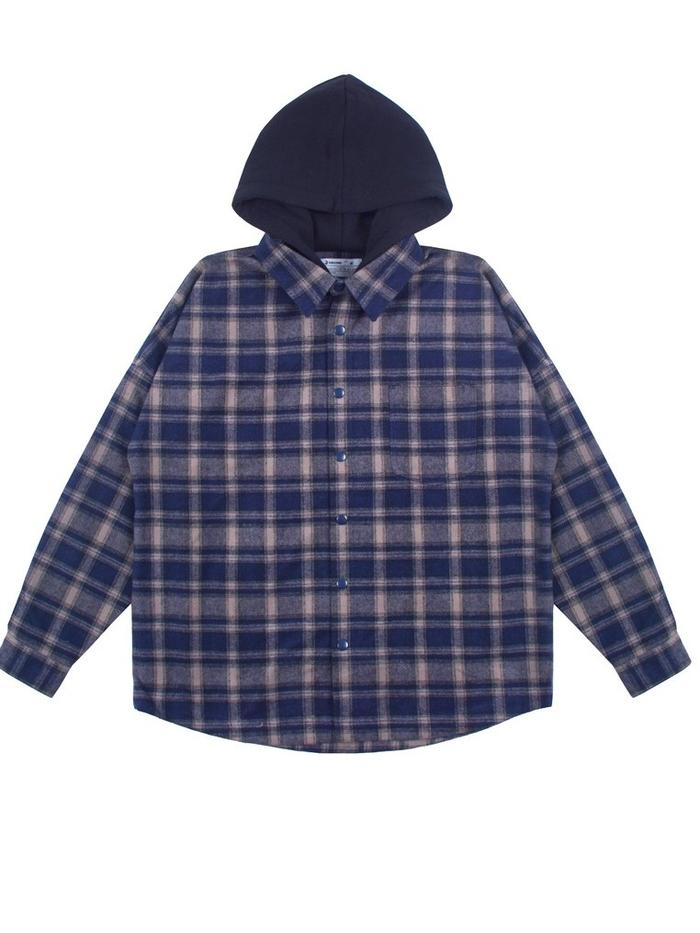 3Second Truman Hooded Plaid Overshirt Oversized Fit 040923