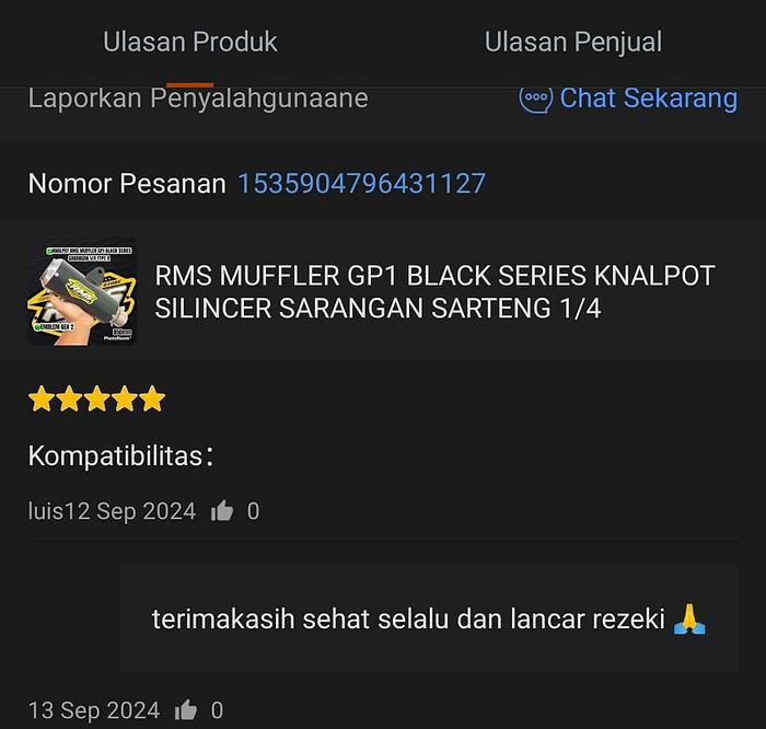 KNALPOT SILINCER RMS MUFFLER GP1 BLA SERIES SARANGAN SARTENG 1/4