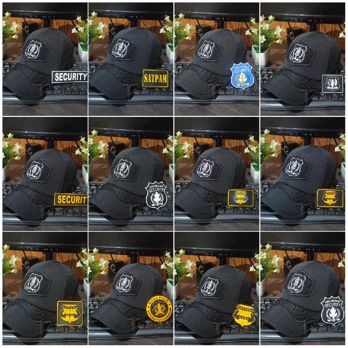 topi satpam security coak cotton original hitam bordir satu karet satpam security