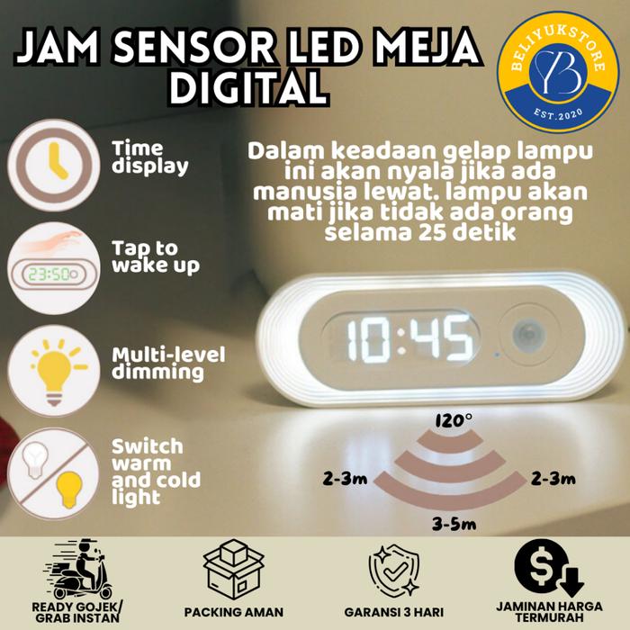 Ready Jam Sensor Led Meja Digital / Jam Meja Sensor Digital / Jam Sensor Cahaya Pintar Led Mini Mura