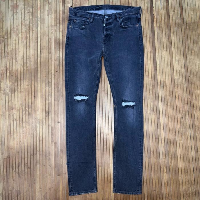 ALLSAINTS DISTRESSED RIPPED DAMAGED SKINNY GREY STRETCH DENIM JEANS prada thom browne fred perry