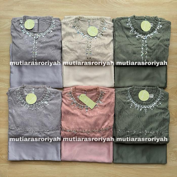 Ready- READY STOCK Almahyralooks Amora Tunic GRATIS Rok Lilit Senada Pink S M XL Chantily Lace Tulle