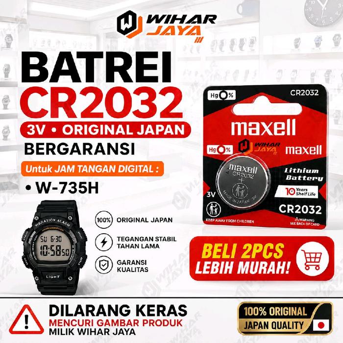Baterai CR2032 3V Original Japan untuk Jam Tangan Digital W-735H W735H Lithium Battery Awet Tahan La