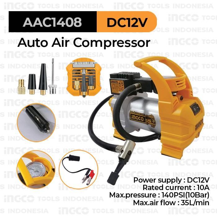 Mini Air Compressor (Dc 12V) Ingco Aac1408 - Pompa Kompresor Mini Ban Mobil Terlaris