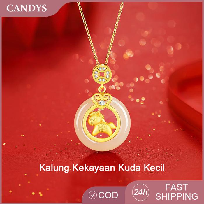 Kalung Liontin Giok Hetian Perak S925 Model Ping An Kou Pembawa Rezeki Kado Tahun Shio Kuda