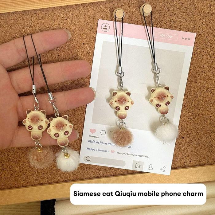 Gantungan Kunci Tas Lucu Siamese Cat Phone Strap Kucing Lmut Gantungan Handphone-Ver