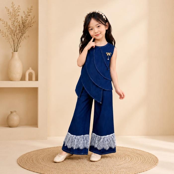 Setelan Anak Perempuan Premium Rompi Vest Pinstripe & Celana Kulot / Baju Anak Perempuan Korean styl