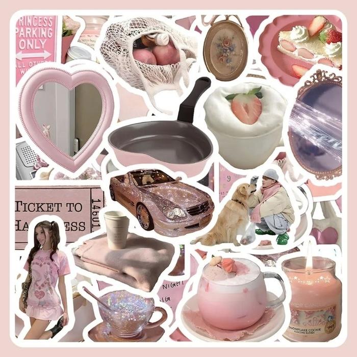 60pcs Sticker Coquette Pink Girl Aesthetic Wateproof Stiker Vinyl Laptop Botol Minum HP