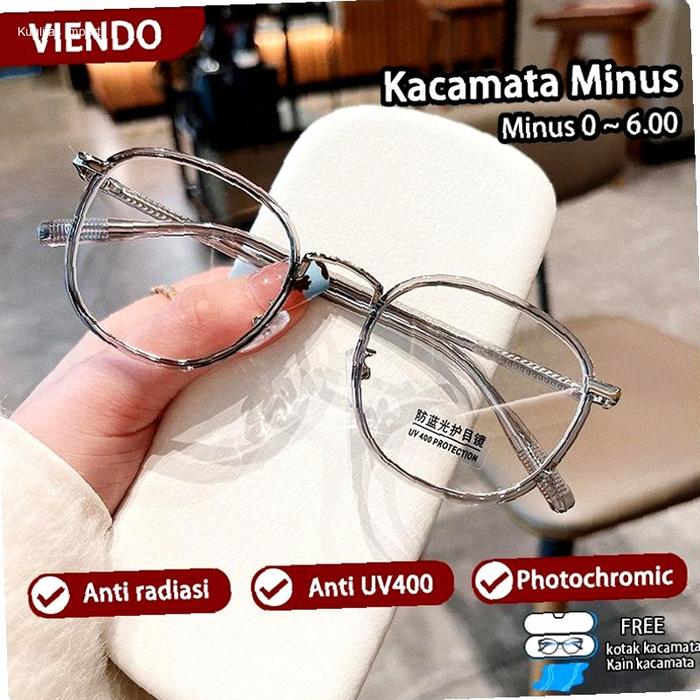 Viendo Kacamata Minus Photocromic Wanita Pria Cowok Korea Fashion Anti Radiasi Blueray Oval Besi Fra
