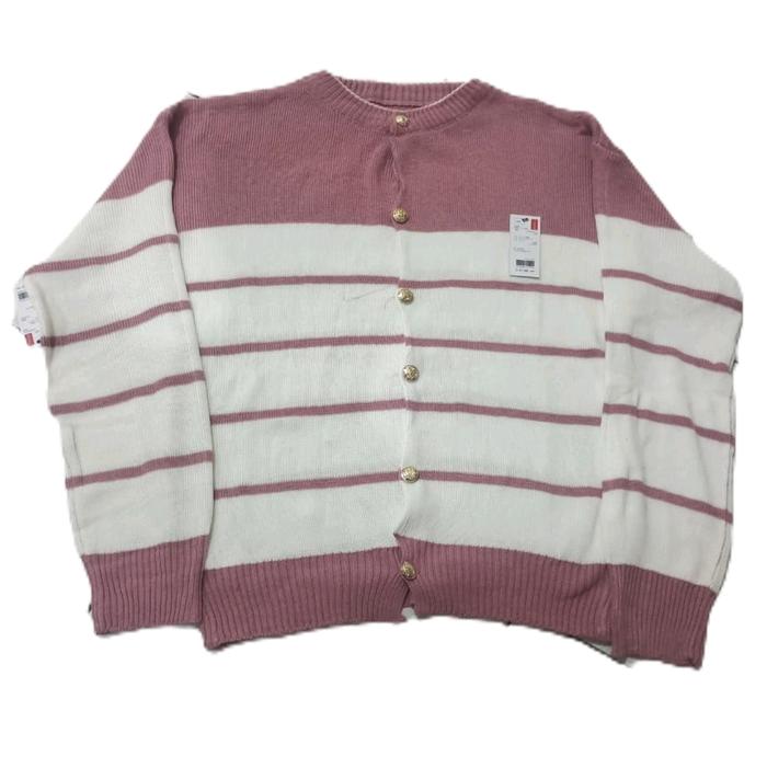 Cardigan Rajut Premium Bahan Tebal Nyaman dengan Desain Garis Merah Muda dan Putih Harga Terjangkau