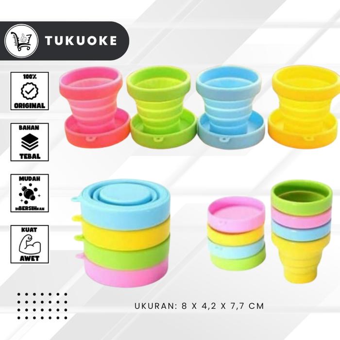 Gelas Silicone Lipat Portable Travel Cup Gelas Lipat Silikon Cangkir Tutup