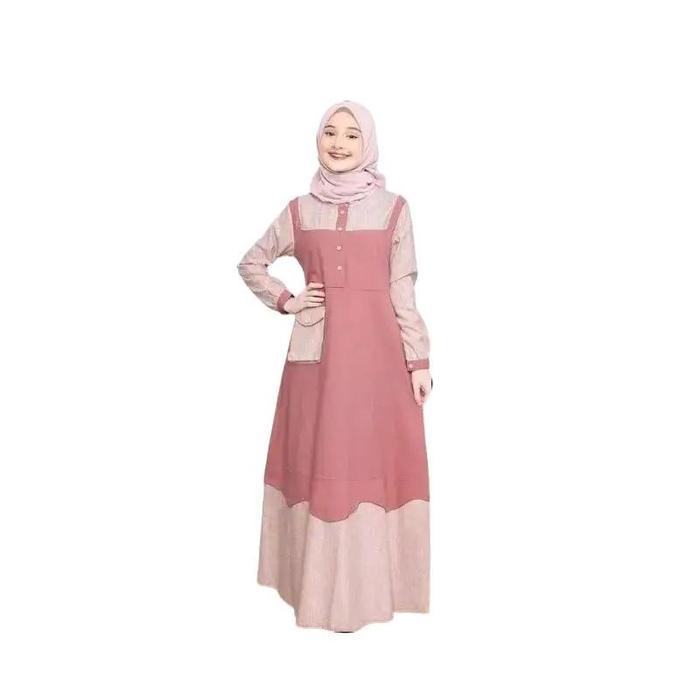 Baju Gamis Anak Tanggung Lyvia Dress UMUR 10-13 Tahun Crinkle Airflow Army - Fashion Muslim Panjang 