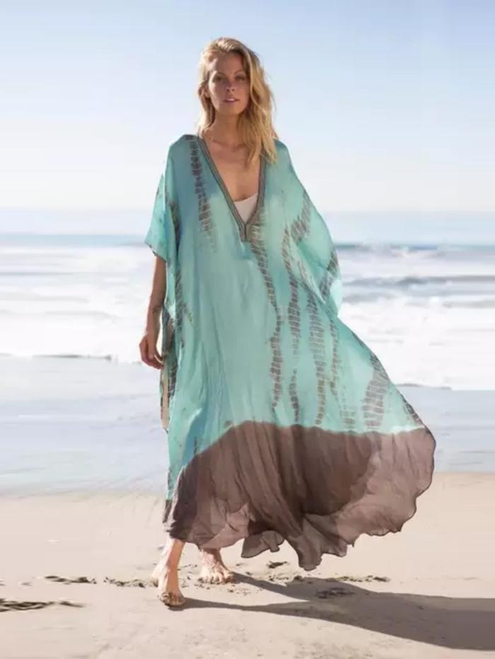 MAKA Kaftan Dresses for Women, V Ne Moo Moos Colorful Print Cover Ups Caftan Beach Dresses for Swimw