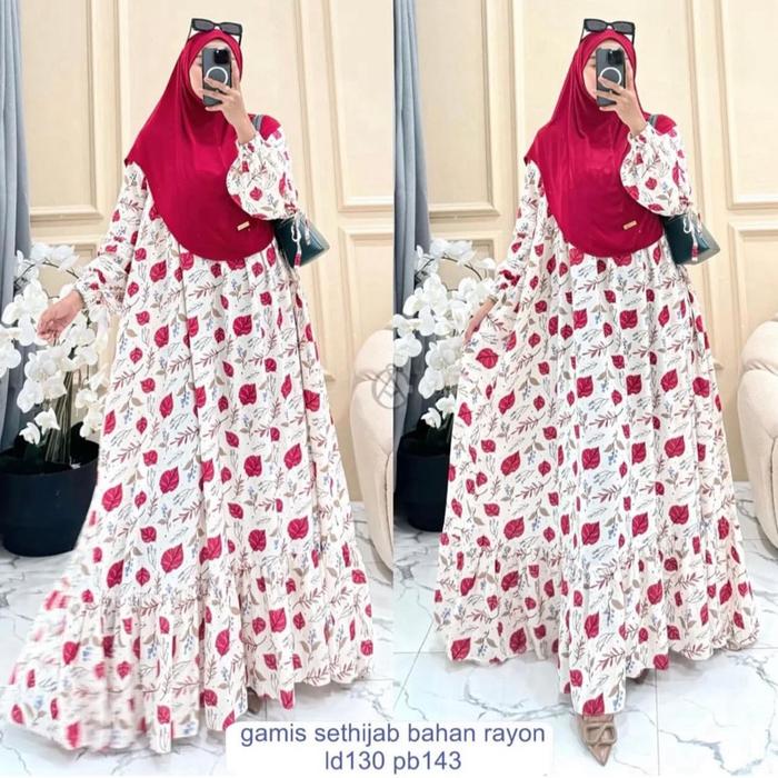 Gamis bahan rayon set hijab jersy daily ukhti
