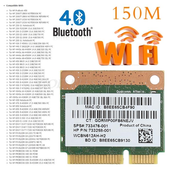 802.11b/g/n WiFi Bluetooth 4.0 Wireless Half Mini PCI-E Card For HP